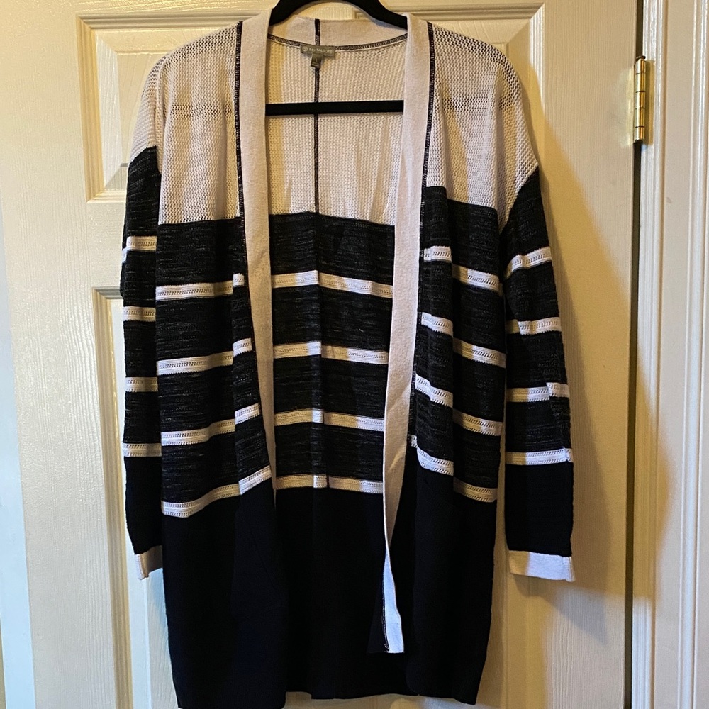 Talbots Black and White Striped Cardigan